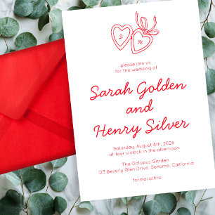 Convite Whimsical Heart Locket Doodle Sketch Modern CUSTOM