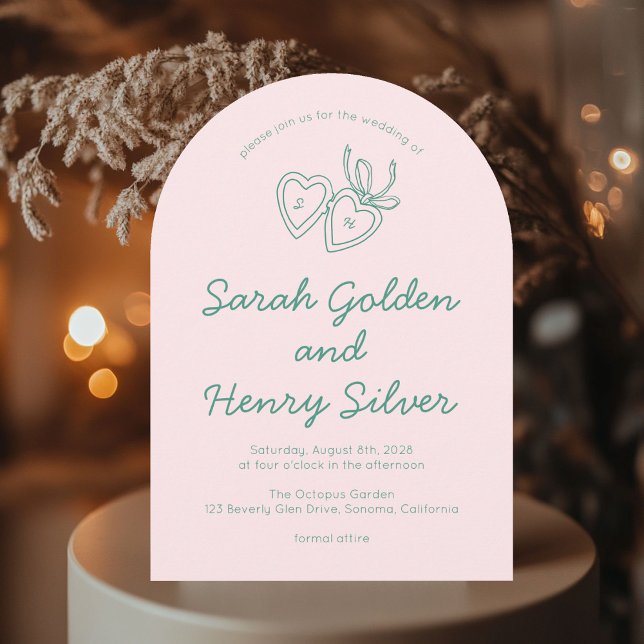 Convite Whimsical Heart Locket Doodle Sketch Modern CUSTOM (Whimsical Heart Locket Doodle Sketch Modern CUSTOM Arch Invitation
)
