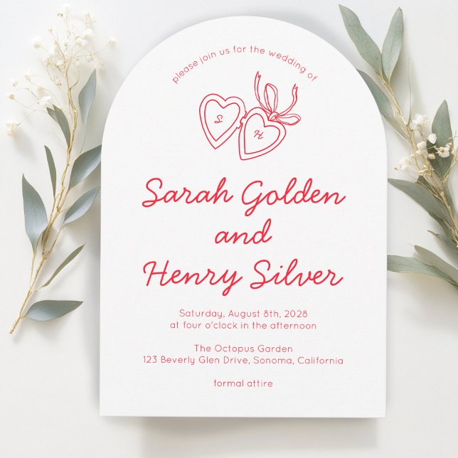 Convite Whimsical Heart Locket Doodle Sketch Modern CUSTOM (Whimsical Heart Locket Doodle Sketch Modern CUSTOM Invitation
red White)