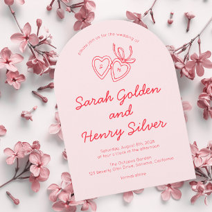 Convite Whimsical Heart Locket Doodle Sketch Modern CUSTOM