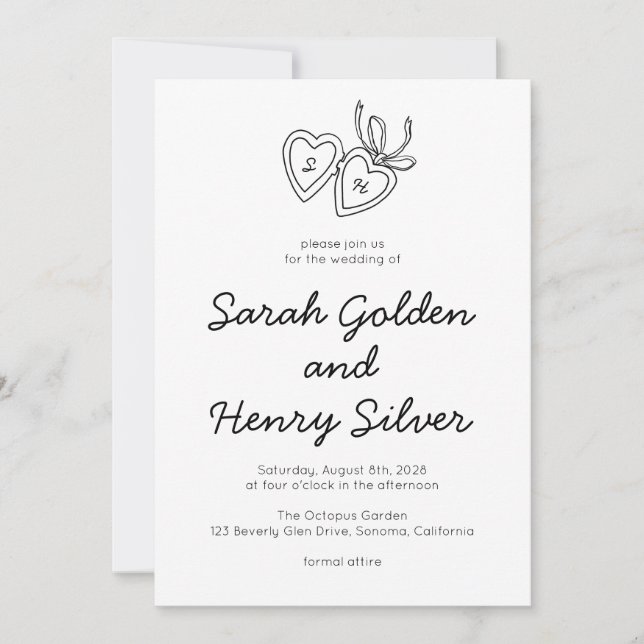 Convite Whimsical Heart Locket Doodle Sketch Modern CUSTOM (Frente)