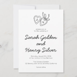 Convite Whimsical Heart Locket Doodle Sketch Modern CUSTOM