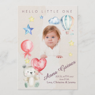 Convite Whimsical Hello Little One Announcement