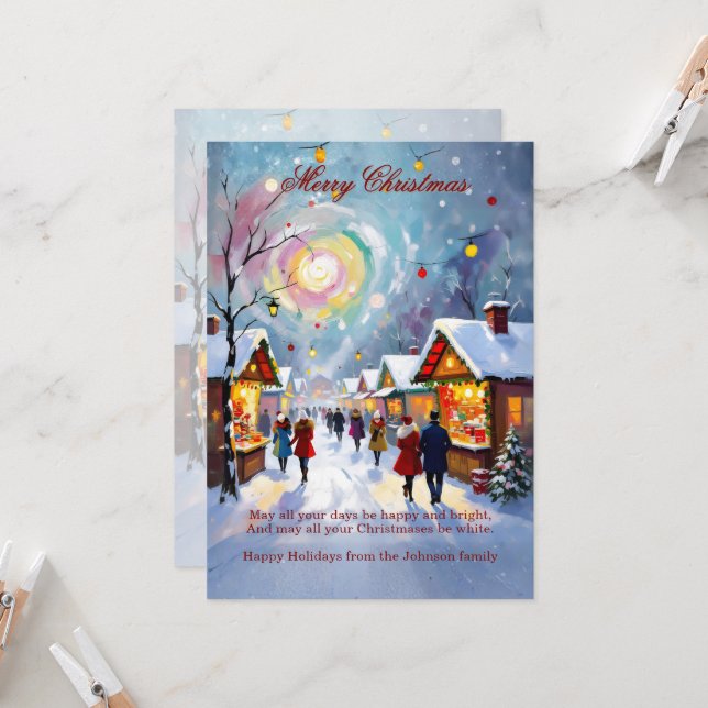 Convite Whimsical Holiday Market Merry Christmas 5x7 Card (Frente/Verso In Situ)