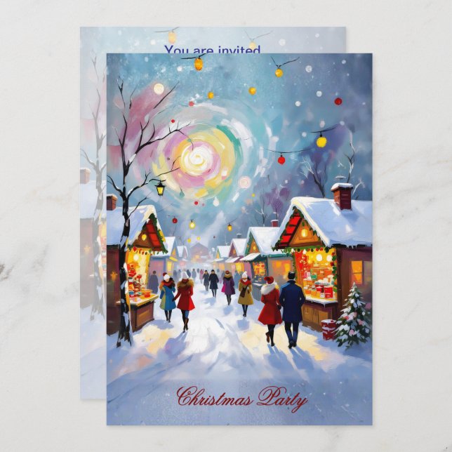 Convite Whimsical Holiday Market Scene Christmas Party 5x7 (Frente/Verso)