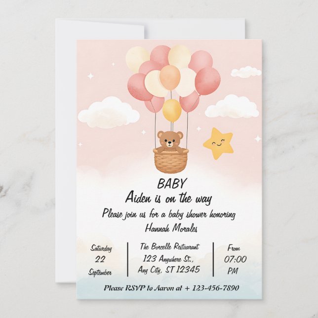 Convite Whimsical Hot Air Balloon Baby Shower Invitation | (Frente)