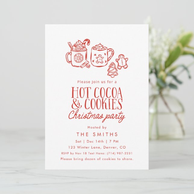 Convite Whimsical Hot Cocoa Cookies Christmas Party (Em pé/Frente)