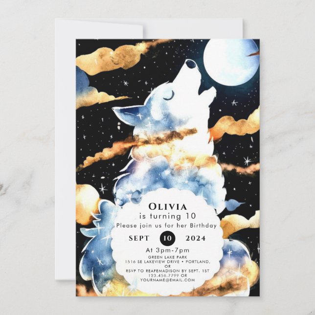 Convite Whimsical Howling Wolf Birthday (Frente)