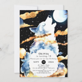 Convite Whimsical Howling Wolf Birthday