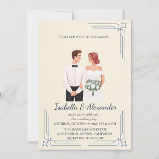 Convite Whimsical Illustrated Couple Wedding Invitation