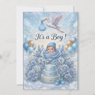 Convite Whimsical It's a Boy Stork Baby Shower 