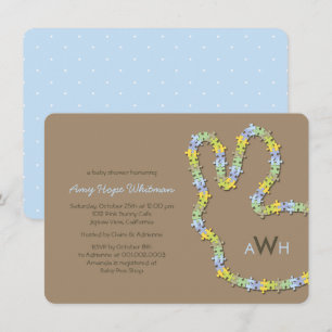 Convite Whimsical Jigsee Blue Bunny Boy Chá de fraldas Co