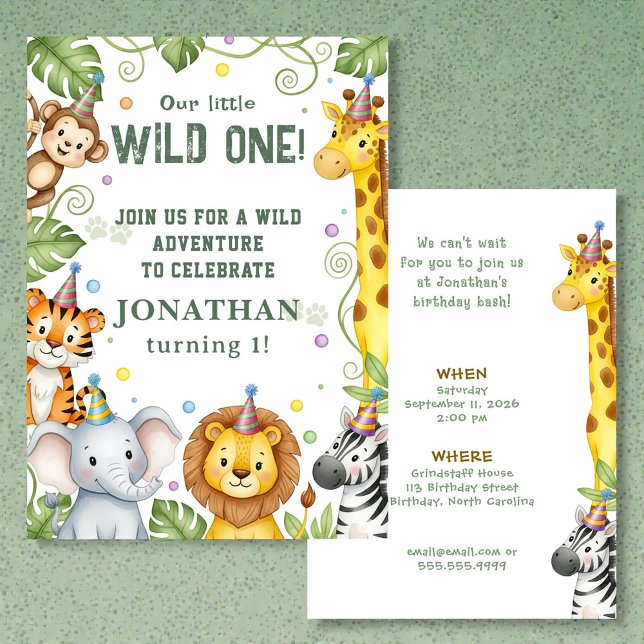 Convite Whimsical Jungle Safari Animal Birthday Invitation (Criador carregado)