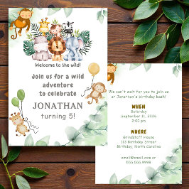 Convite Whimsical Jungle Safari Animal Birthday Invitation