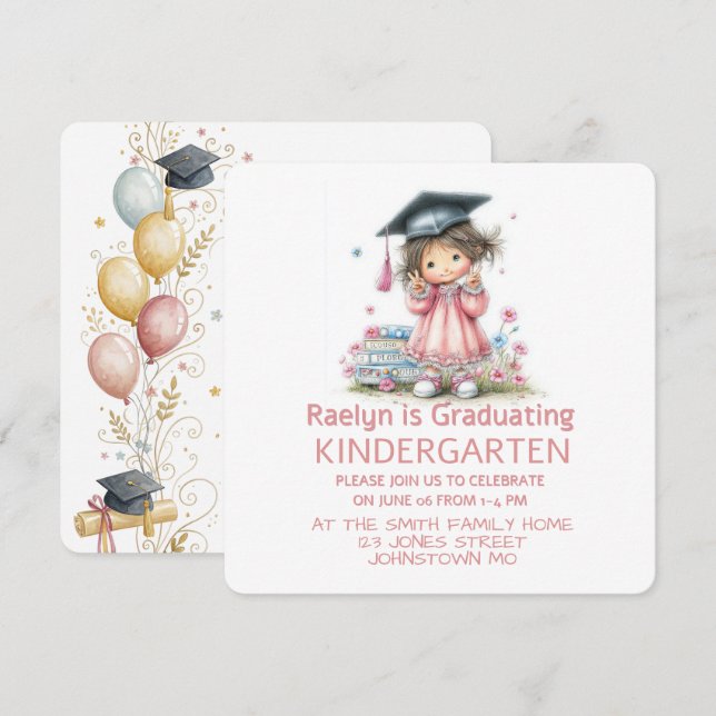 Convite Whimsical Kindergarten Graduation Celebration  (Frente/Verso)