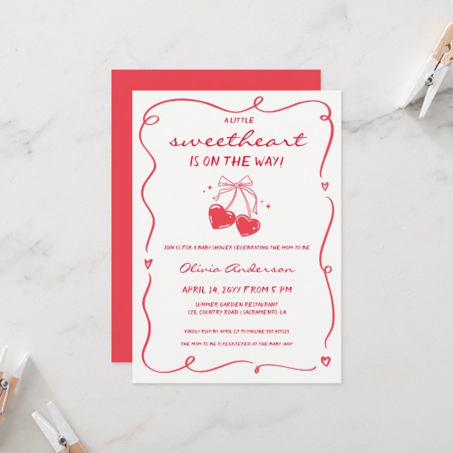 Convite Whimsical Little Sweetheart Baby Shower (Frente/Verso In Situ)