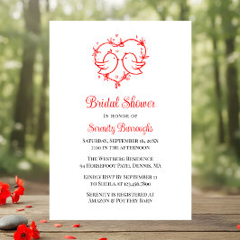 Convite Whimsical Lovebirds Boho Red Heart Bridal Shower