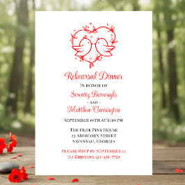 Convite Whimsical Lovebirds Boho Red Love Heart Rehearsal 