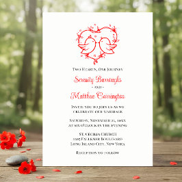 Convite Whimsical Lovebirds Boho Red Love Heart Wedding 