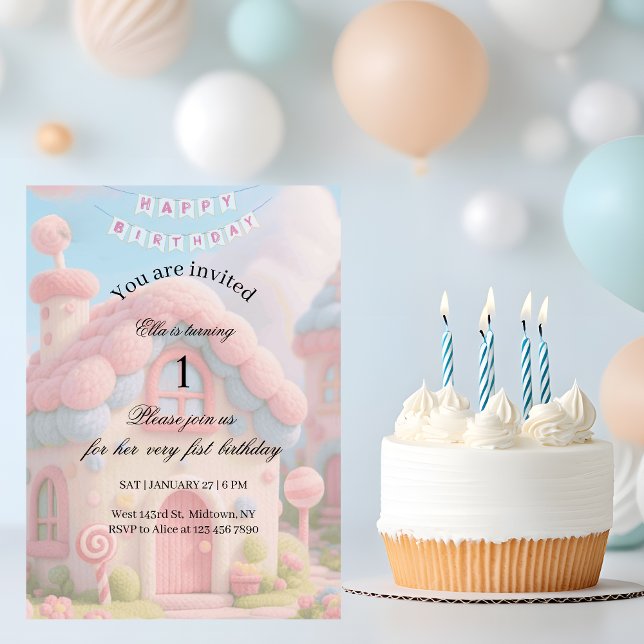 Convite Whimsical Magic House Pink 1st Birthday  (Criador carregado)