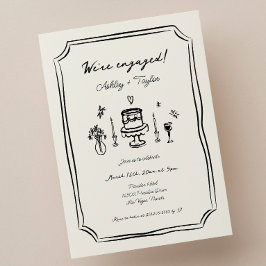Convite Whimsical Mand Drawn Festa de noivado Quirky