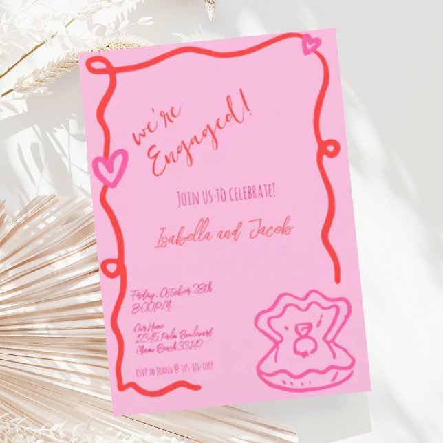 Convite Whimsical Mand Drawn Quirky Wavy Festa de noivado (Criador carregado)