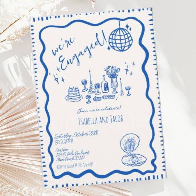 Convite Whimsical Mand Drawn Quirky Wavy Festa de noivado (Criador carregado)