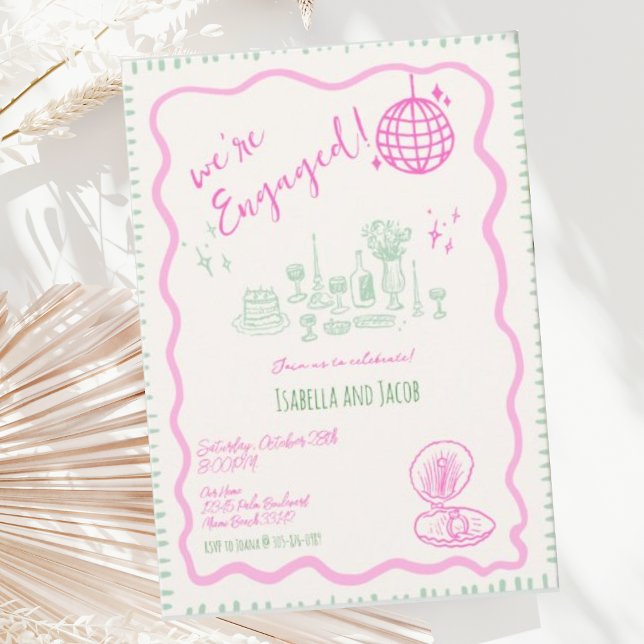 Convite Whimsical Mand Drawn Quirky Wavy Festa de noivado (Criador carregado)
