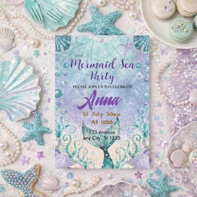Convite Whimsical Mermaid Under the Sea Birthday Party  (Criador carregado)