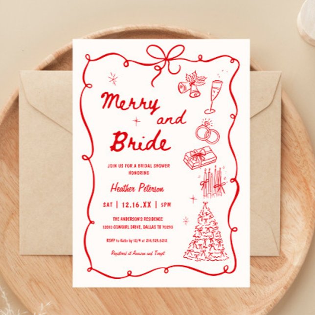 Convite Whimsical Merry and Bride Holiday Bridal Shower (Criador carregado)