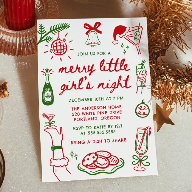 Convite Whimsical Merry Little Girl's Night Christmas (Criador carregado)