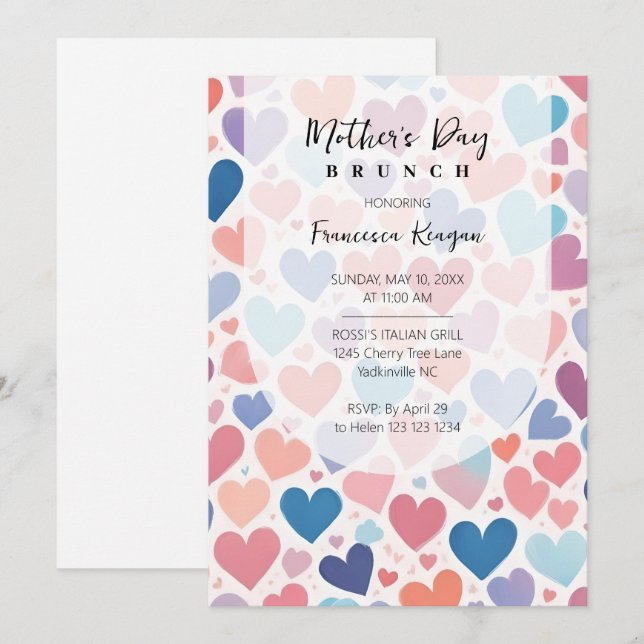 Convite Whimsical Multicolored Hearts Mothers Day Party (Frente/Verso)