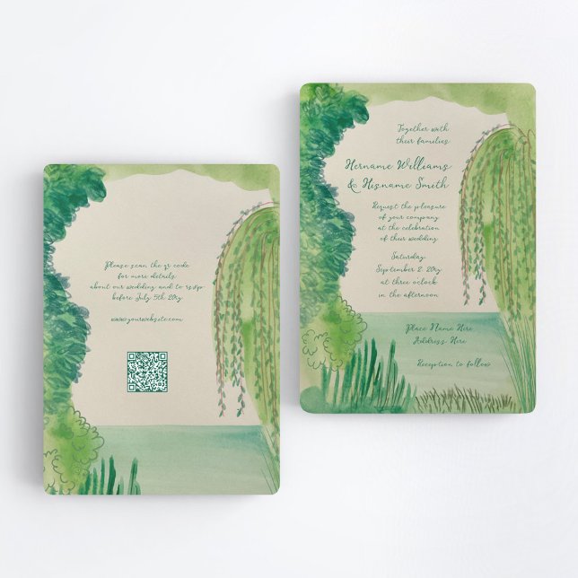 Convite Whimsical Nature Hand Painted QR RSVP Wedding (Criador carregado)