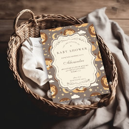 Convite Whimsical Neutral Safari Lion Baby Shower