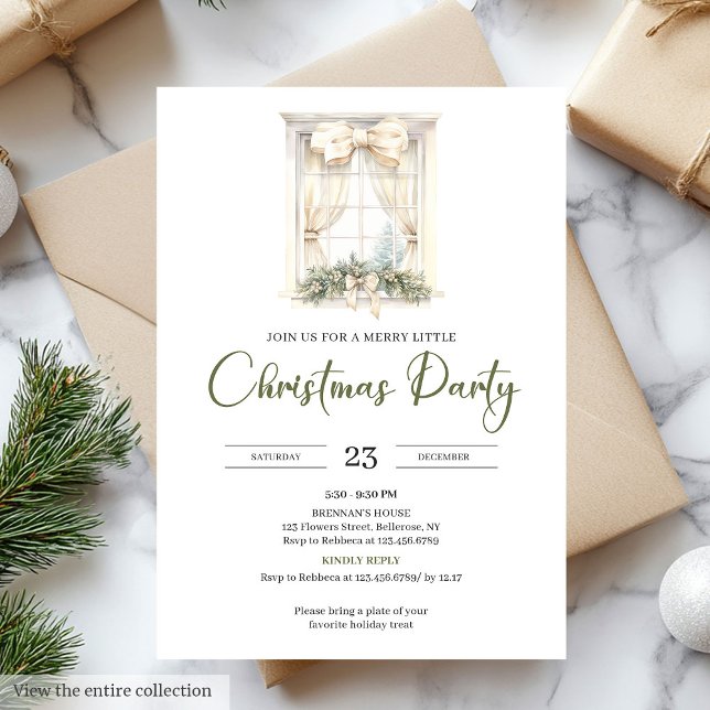 Convite Whimsical Neutral Sage Beige Christmas Party (Whimsical Neutral Sage Beige Christmas Party)