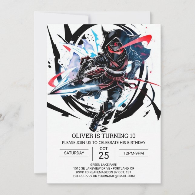 Convite Whimsical Ninja Surprise Birthday (Frente)