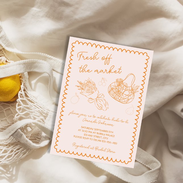 Convite Whimsical Off the Market Face Drawn Chá de panela (Whimsical Off The Market Hand Drawn Bridal Shower Invitation)