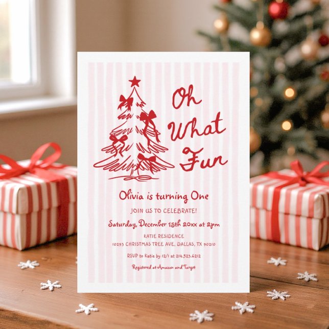 Convite Whimsical Oh What Fun Girl 1st Birthday Party (Criador carregado)