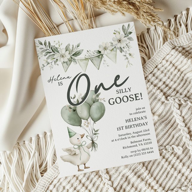 Convite Whimsical One Silly Goose 1st Birthday (Criador carregado)
