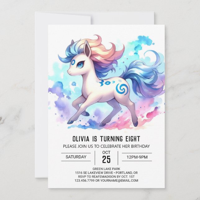Convite Whimsical Online Horse Aniversário (Frente)