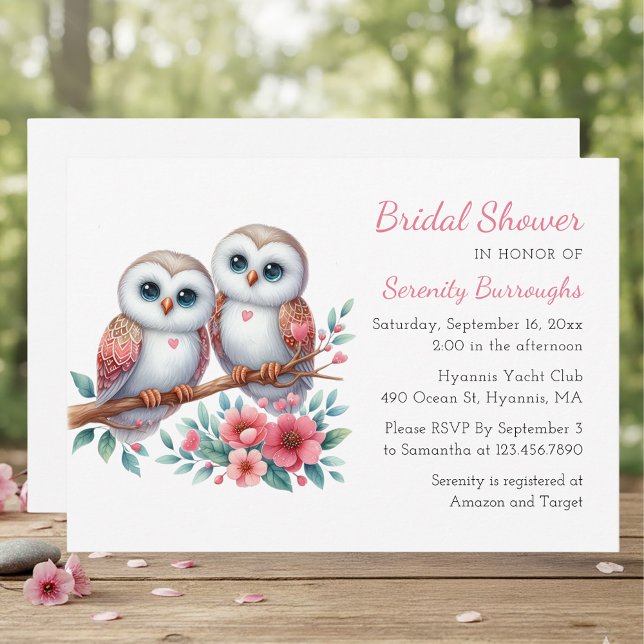 Convite Whimsical Owl Couple Woodland Bridal Shower (Criador carregado)