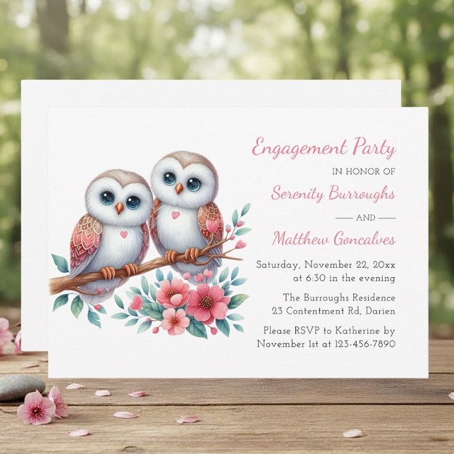 Convite Whimsical Owl Couple Woodland Engagement Party (Criador carregado)
