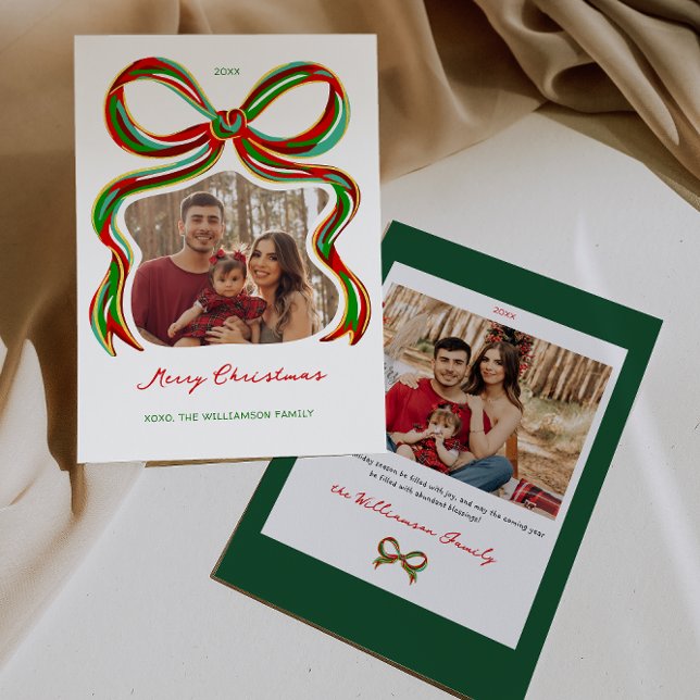Convite Whimsical Painted Bow Christmas Photo Card (Whimsical Painted Bow Christmas Photo Card)