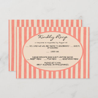 Convite Whimsical Painted Pinstripes Wedding RSVP Card