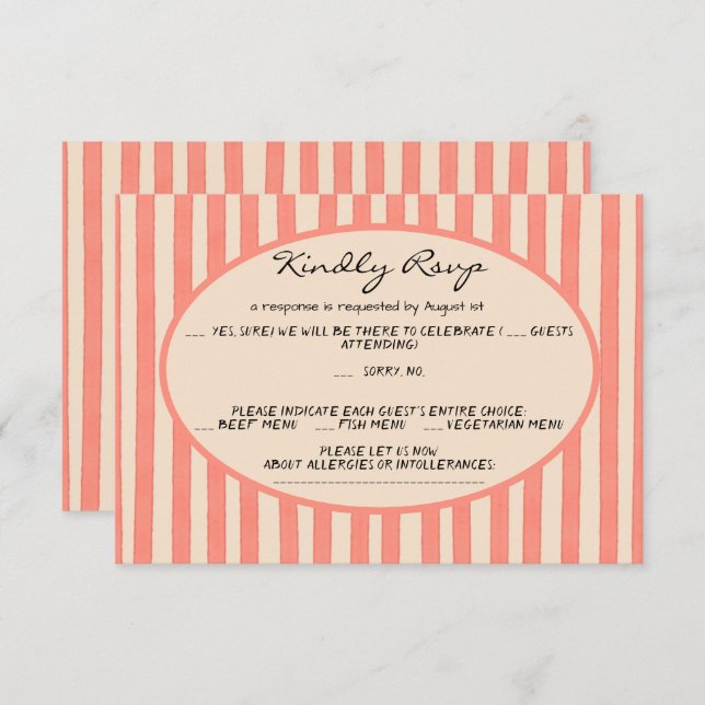 Convite Whimsical Painted Pinstripes Wedding RSVP Card (Frente/Verso)