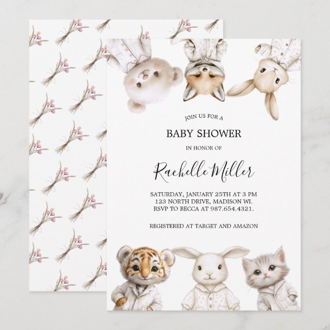 Convite Whimsical Pajama Parade: Baby Shower Invitation  (Frente/Verso)