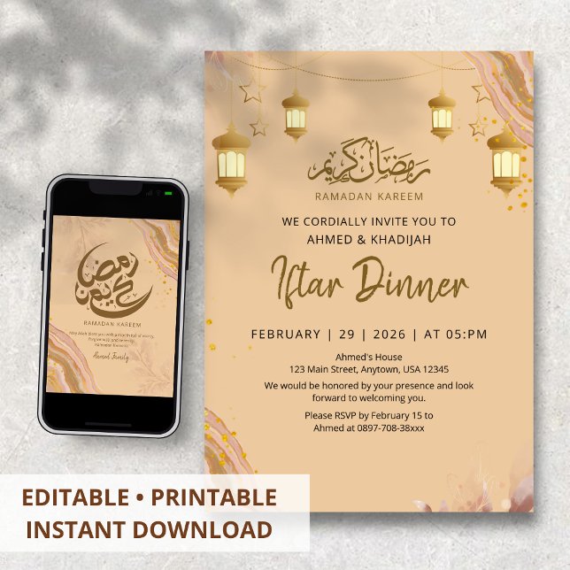 Convite Whimsical Pastel Agate Ramadan Iftar Dinner (Criador carregado)