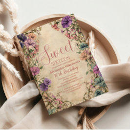 Convite Whimsical Pastel Wildflower Sweet 16