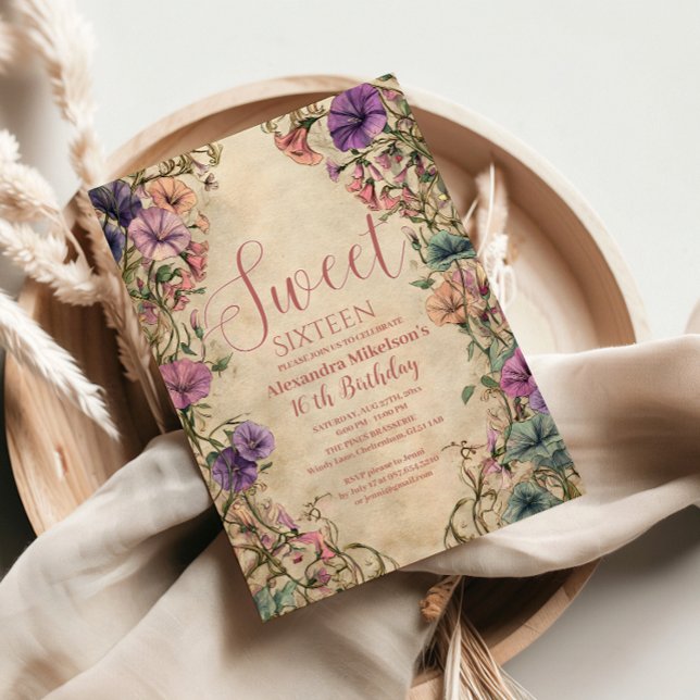 Convite Whimsical Pastel Wildflower Sweet 16 (Criador carregado)