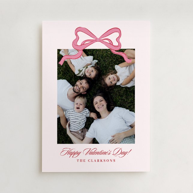 Convite Whimsical Pink Bow Valentine’s Day Photo Card (Criador carregado)